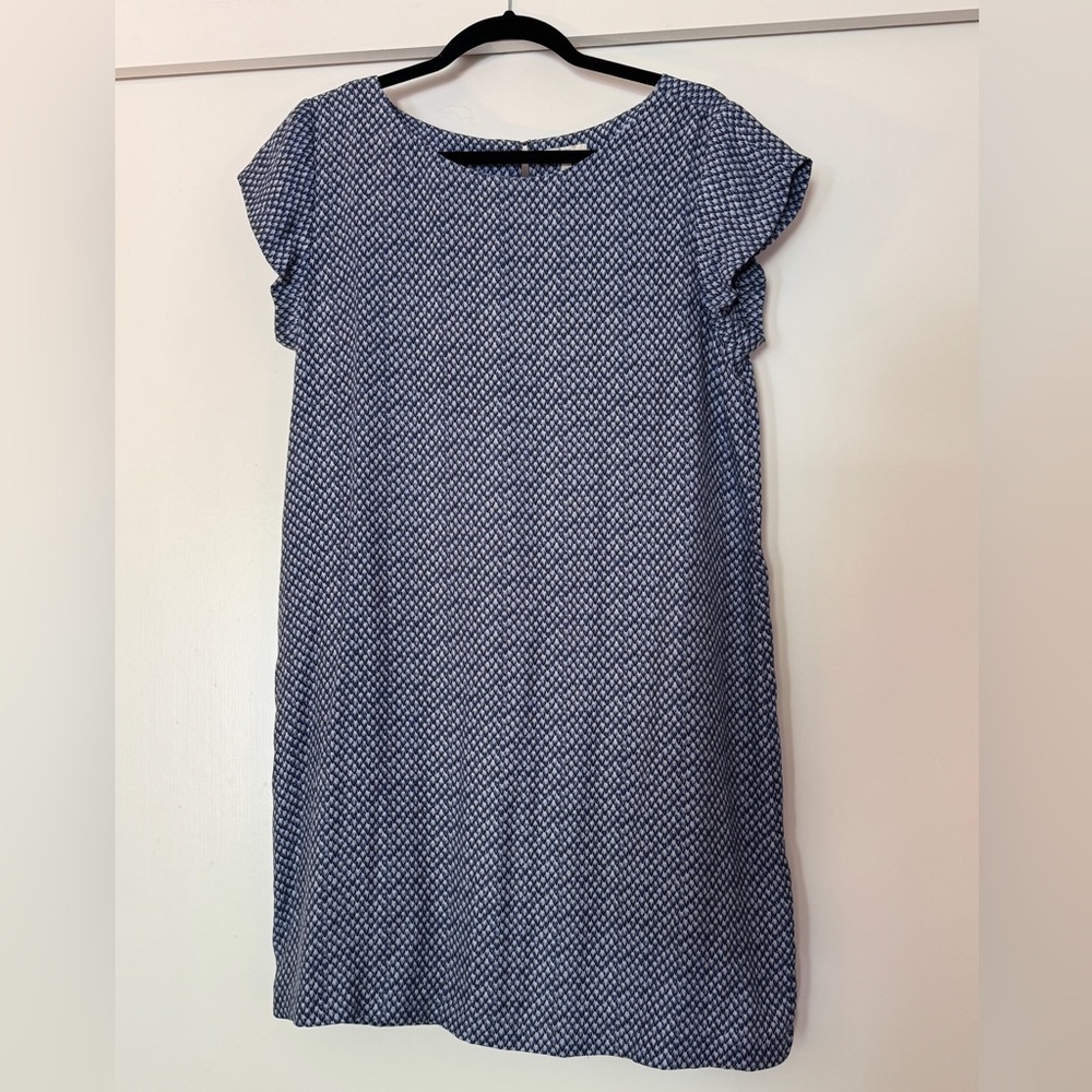 Joie 100% Silk Blue Print Shift Dress Size L